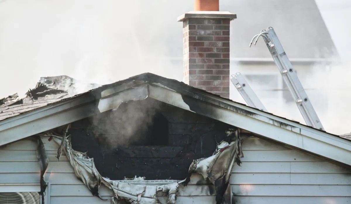 house damage by a fire