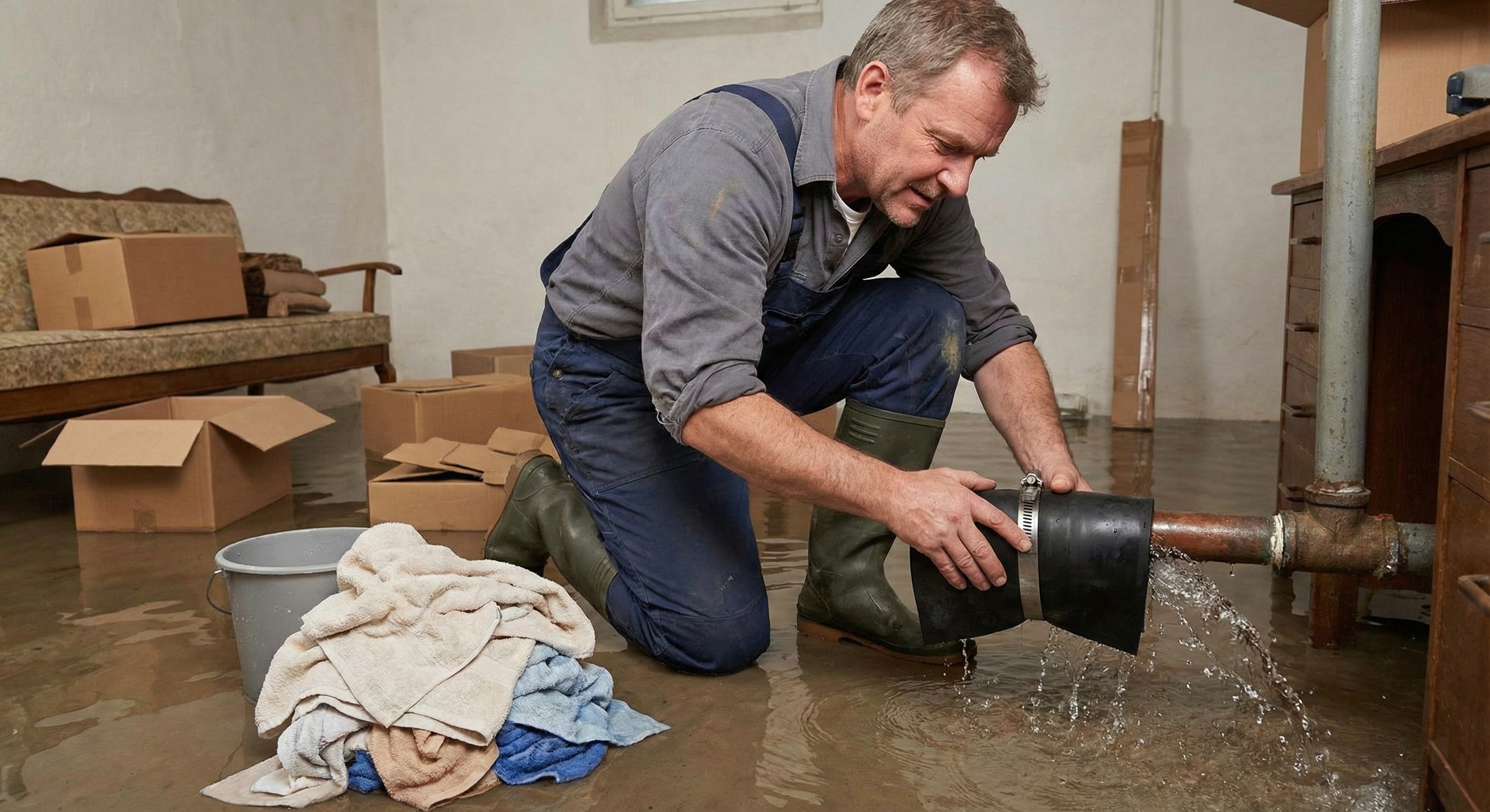 person stopping water in house