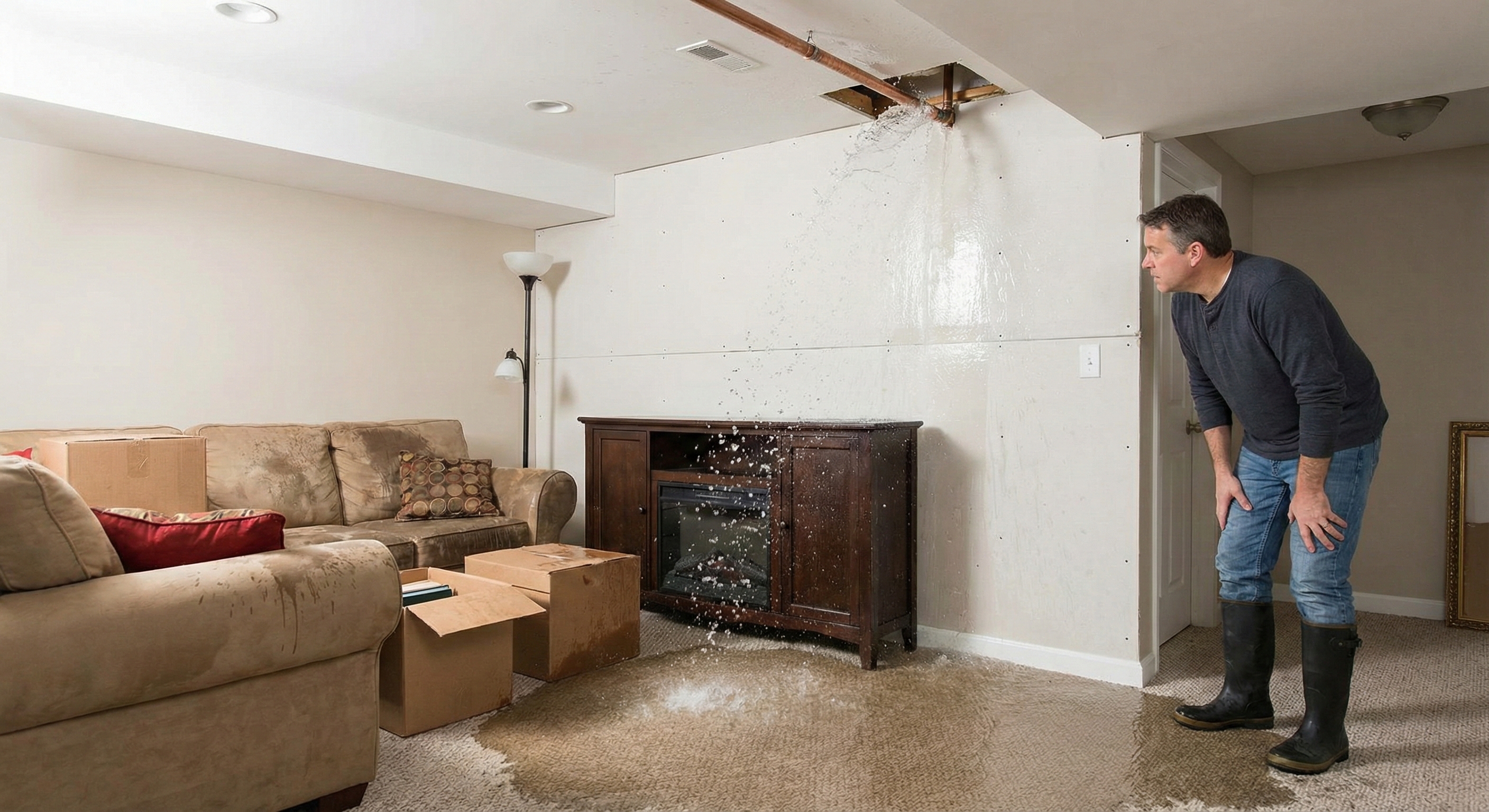 burst water pipe inside home