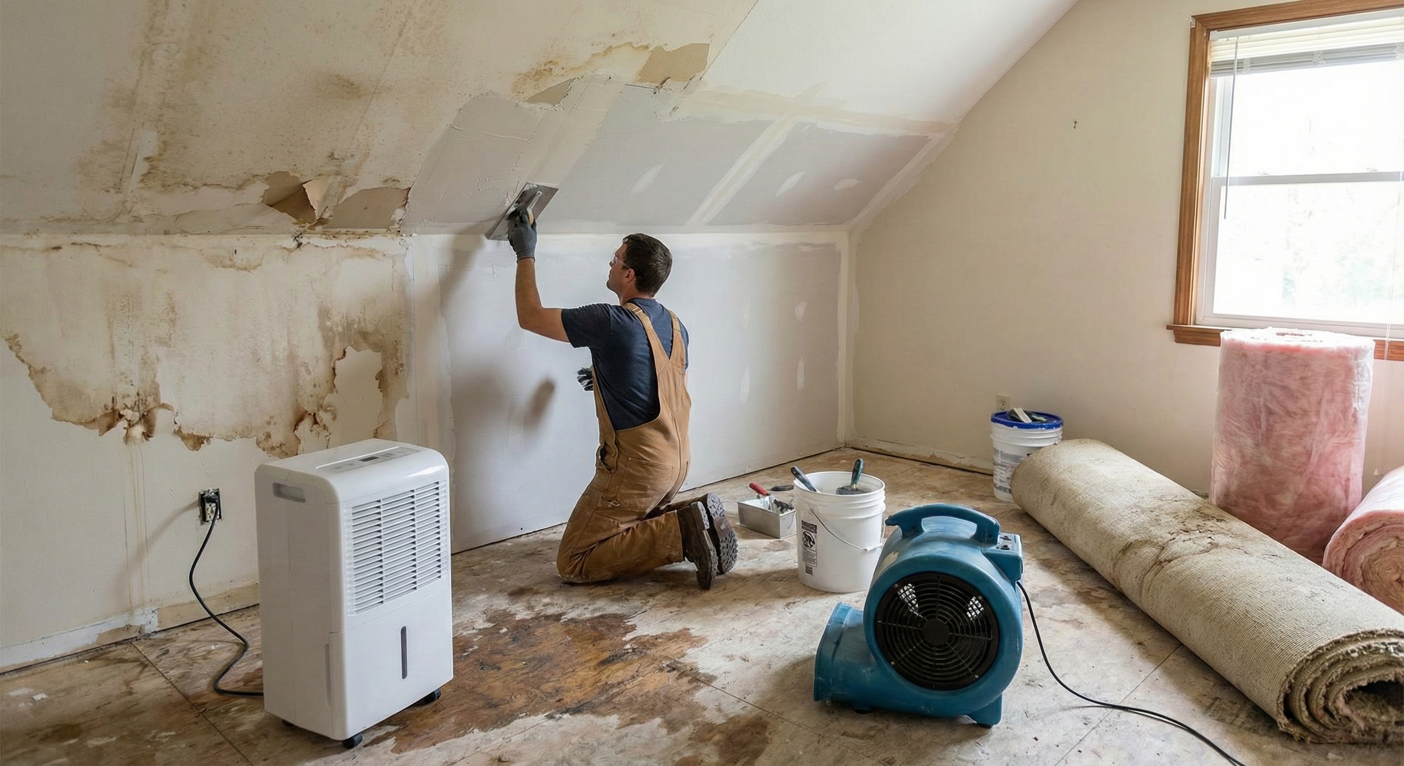 person repairing water damage
