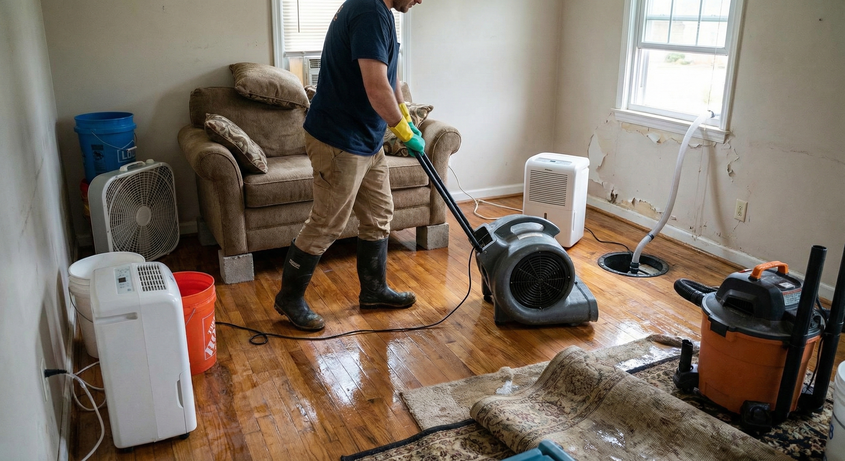person drying out water damage