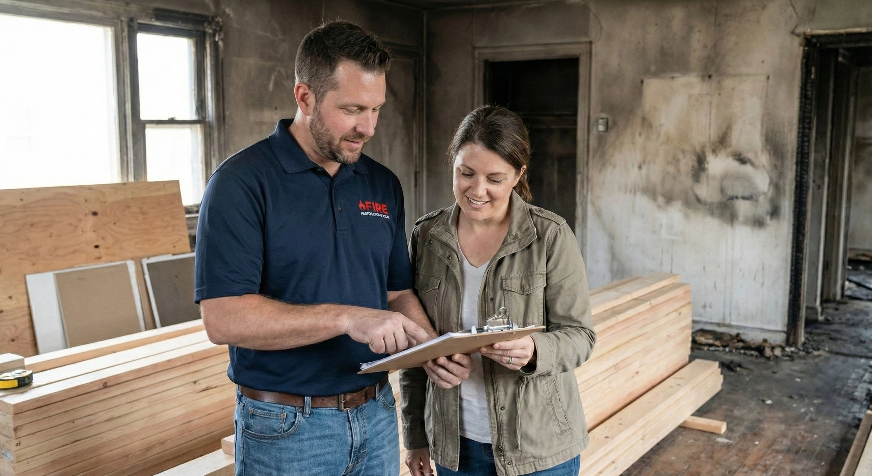 two people talking about fire damage in los angeles