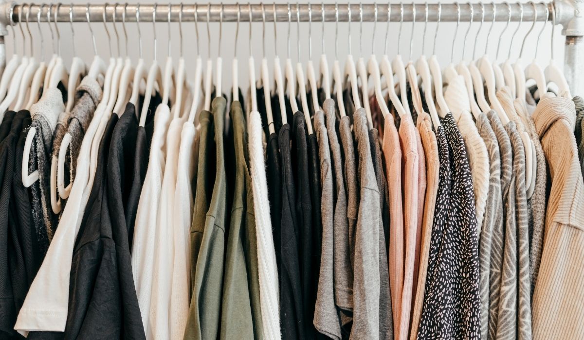 clothes on a hanging rack