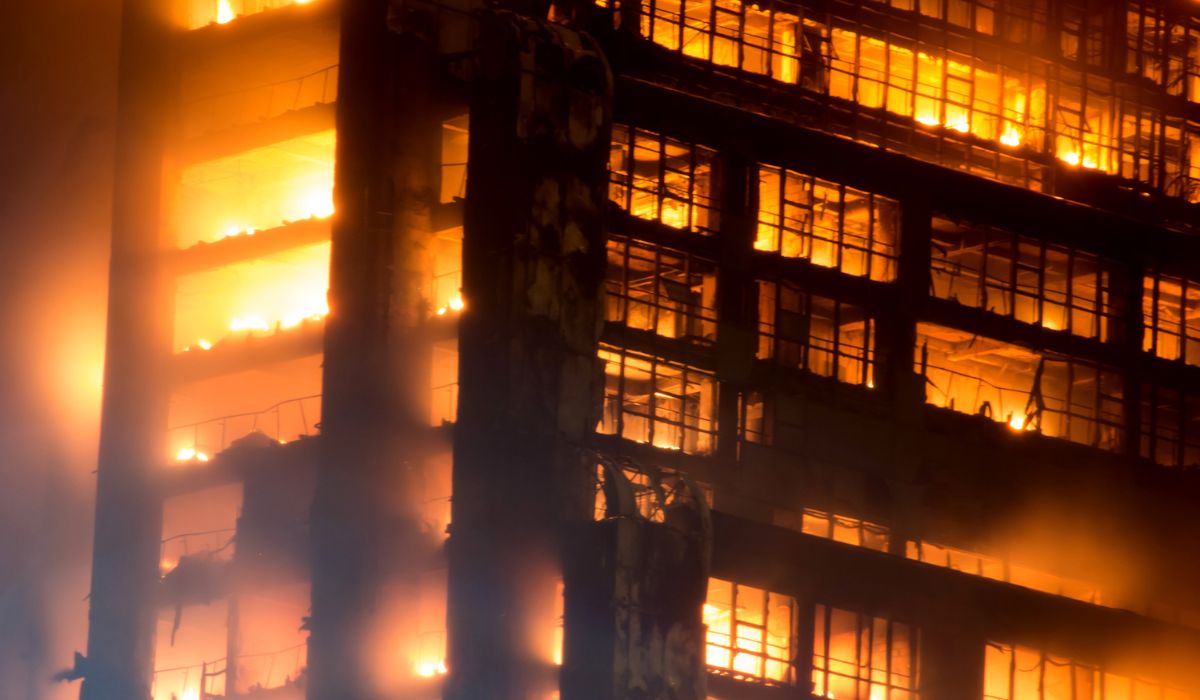 commercial building on fire