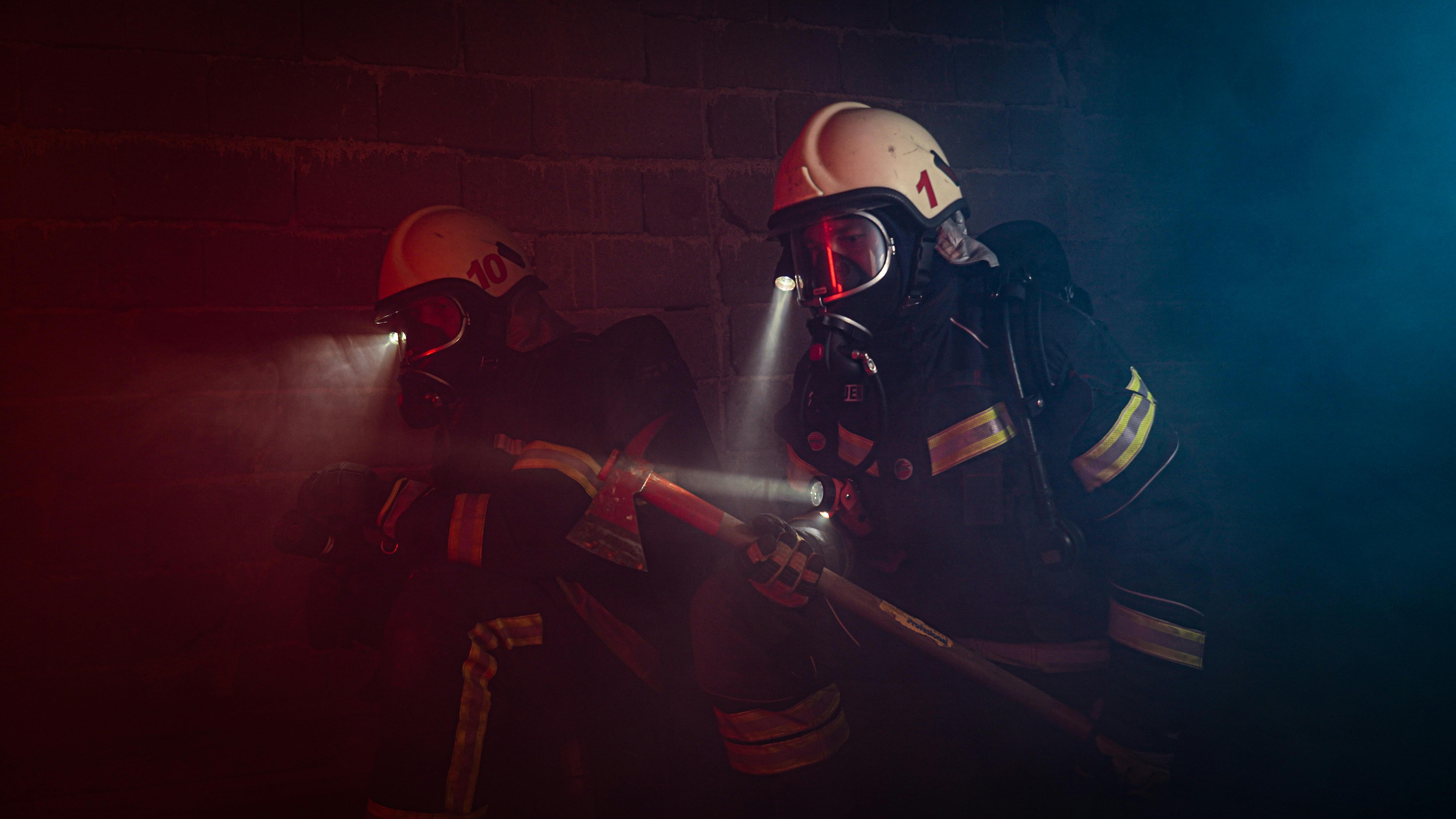 firefighters in a fire scene
