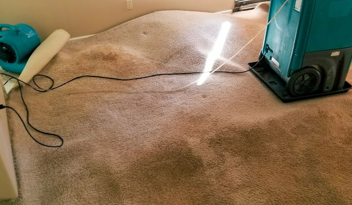 water damage inside house and drying euqipment